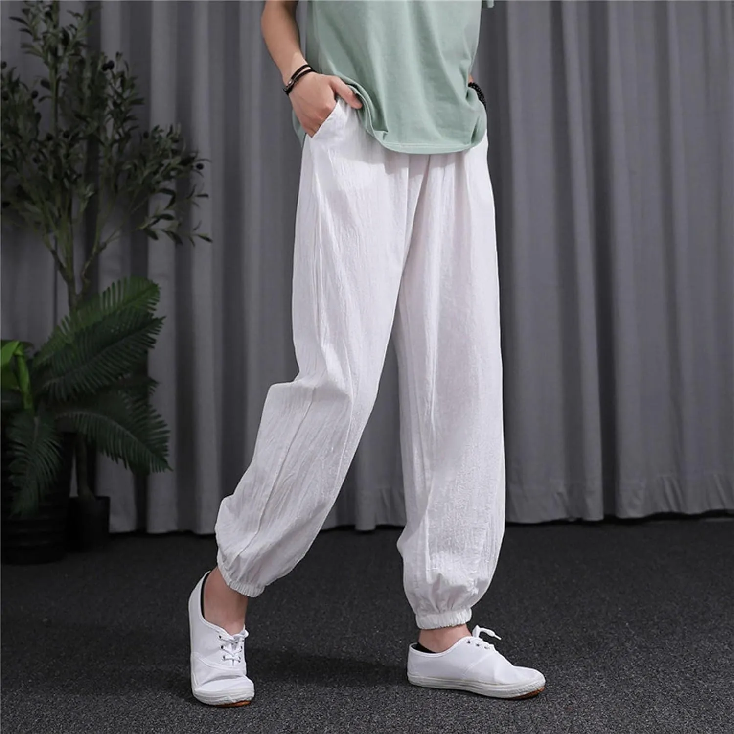Ceboyel Women Casual Linen Pants Summer Comfy Loose Long Pants Lantern Lounge Beach Trousers with Pockets 2023
