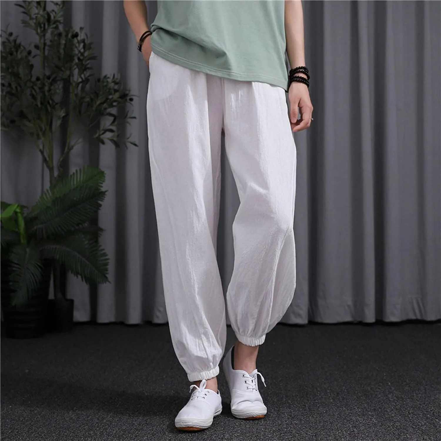Ceboyel Women Casual Linen Pants Summer Comfy Loose Long Pants Lantern Lounge Beach Trousers with Pockets 2023