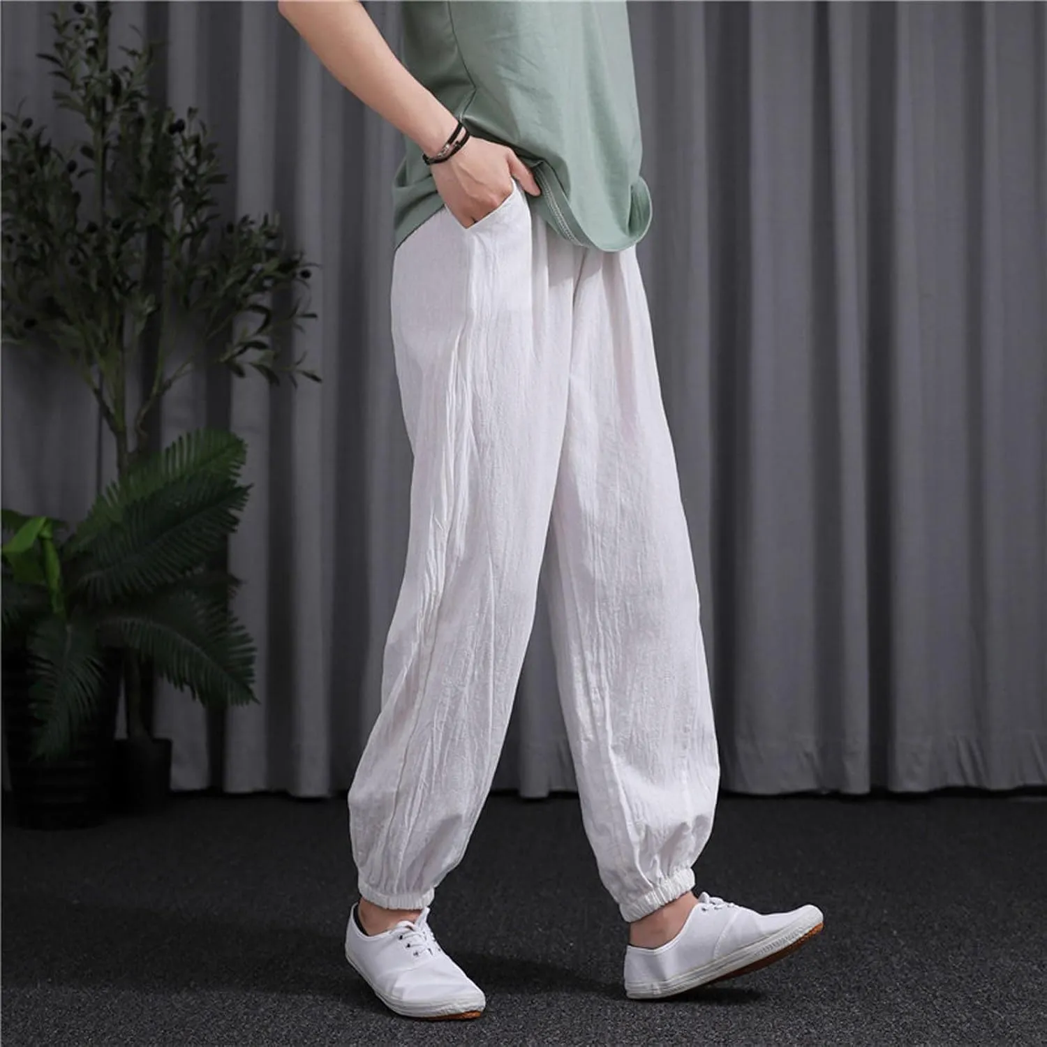 Ceboyel Women Casual Linen Pants Summer Comfy Loose Long Pants Lantern Lounge Beach Trousers with Pockets 2023