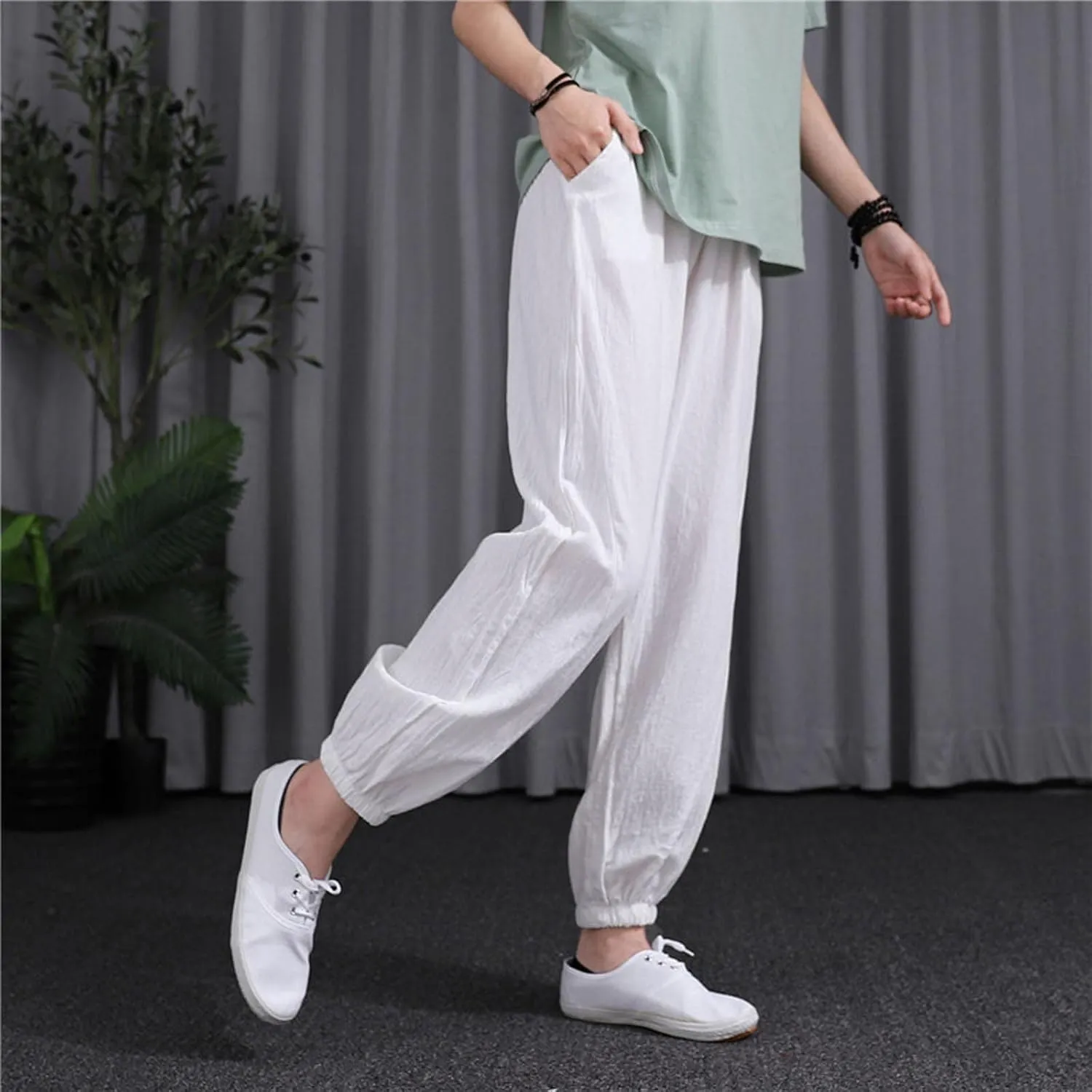 Ceboyel Women Casual Linen Pants Summer Comfy Loose Long Pants Lantern Lounge Beach Trousers with Pockets 2023