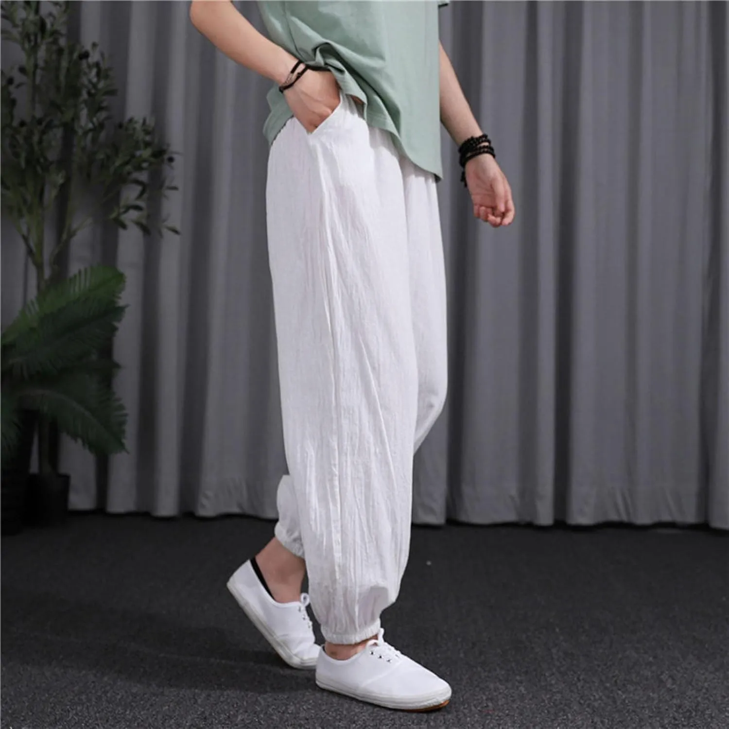 Ceboyel Women Casual Linen Pants Summer Comfy Loose Long Pants Lantern Lounge Beach Trousers with Pockets 2023