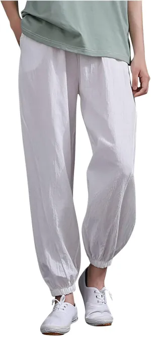 Ceboyel Women Casual Linen Pants Summer Comfy Loose Long Pants Lantern Lounge Beach Trousers with Pockets 2023