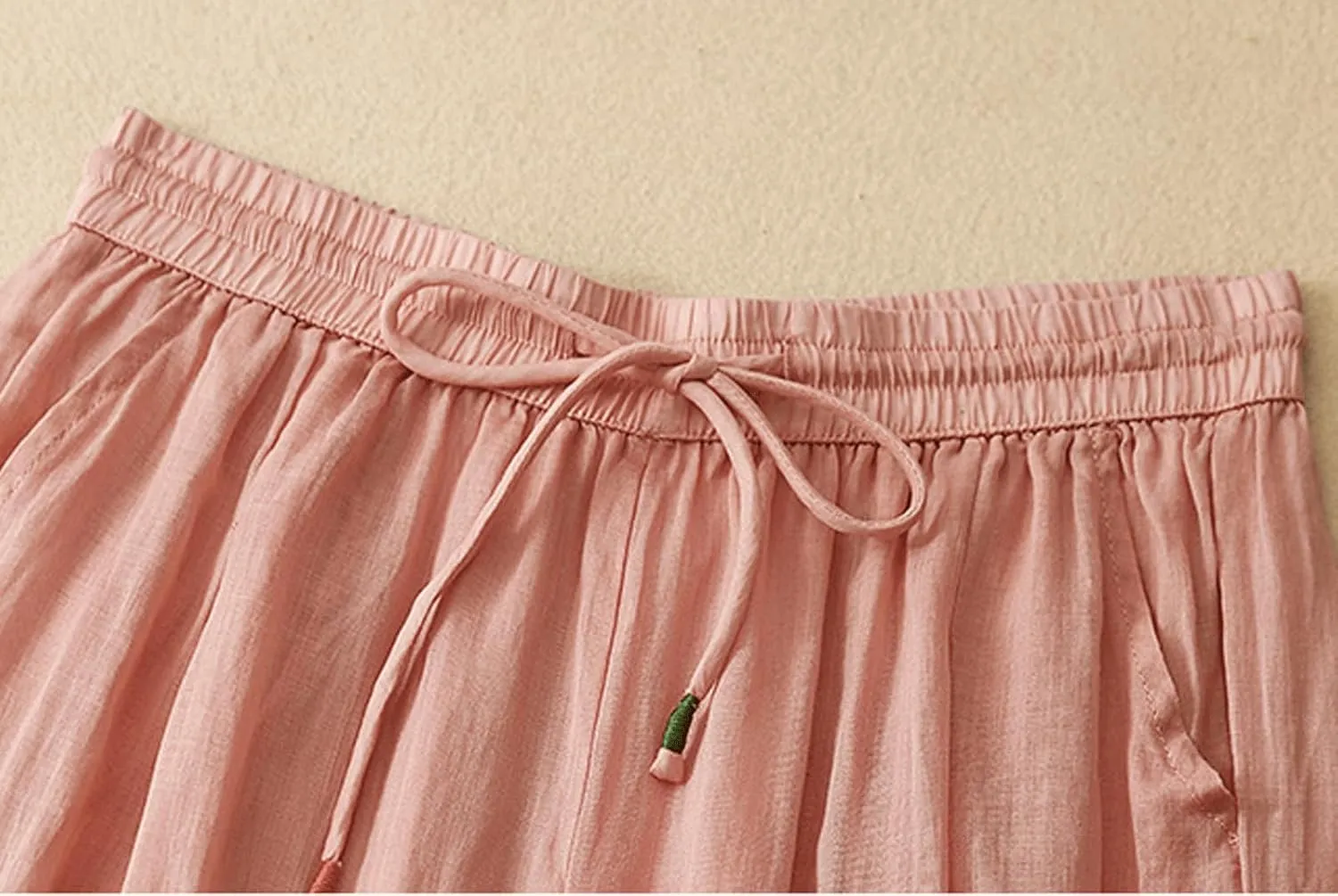 CHARTOU Women's Summer Cotton Linen Pant Drawstring Elastic High Waist Wide Leg Pants Layer Palazzo Trousers