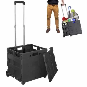 Collapsible Rolling Crate Dolly Cart Compact Folding Hand Truck Personal Utility