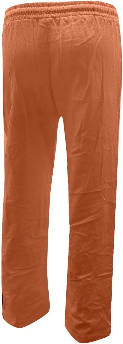 Cotton Linen Pants for Women Printed Capri Pant Plus Size Wide Leg Sweatpants Summer Cropped Elastic Waist Trousers
