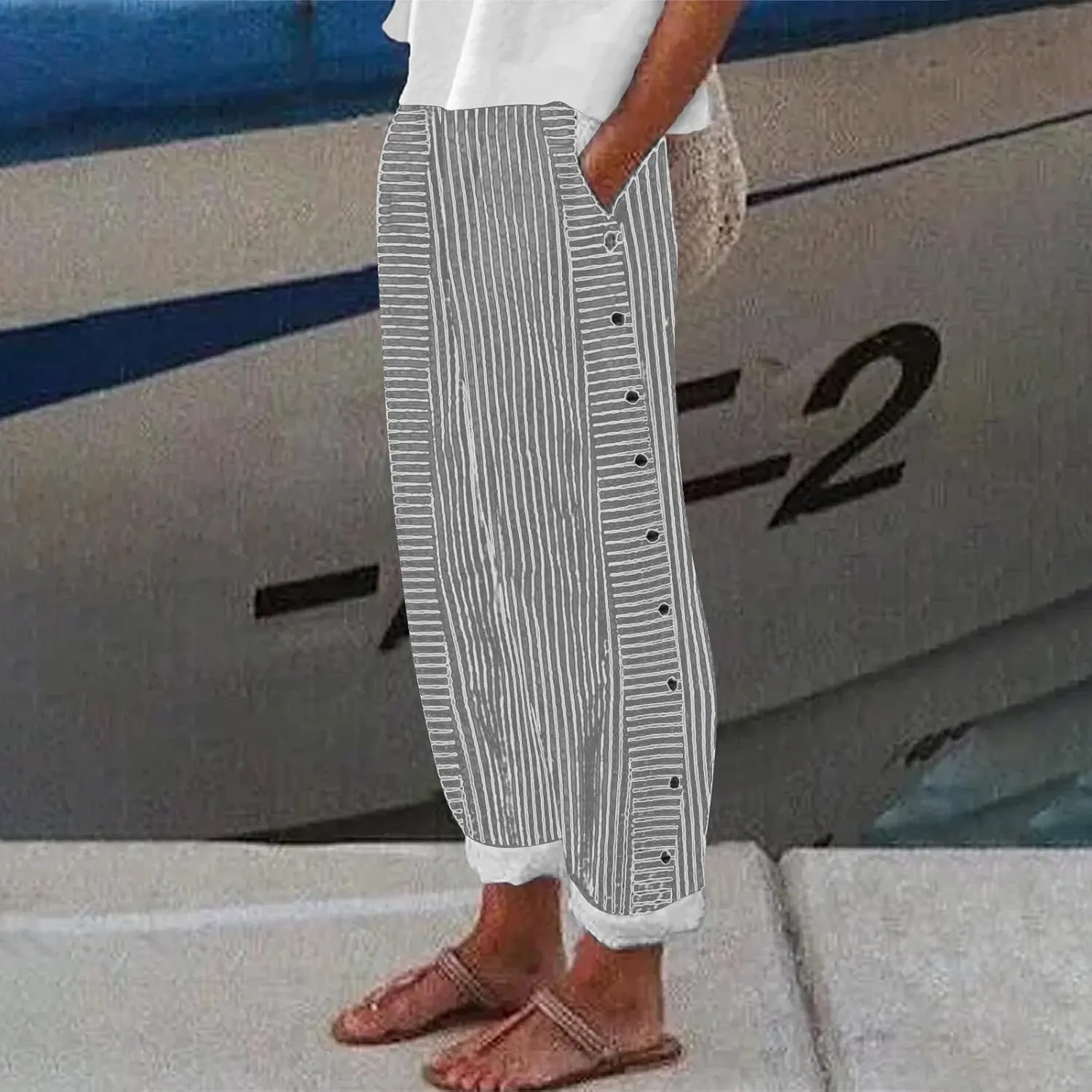 Cotton Linen Pants Women Casual Pant Lightweight Summer Elastic Waist Plus Size Lounge Long Trousers