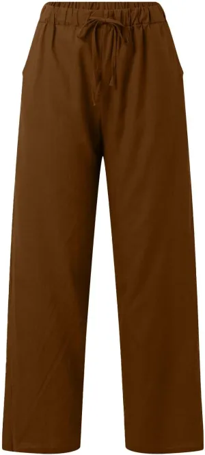 Cotton Linen Pants Women Summer High Waist Casual Drawstring Pants Straight Leg Going Out Lounge Trouser with Pocket