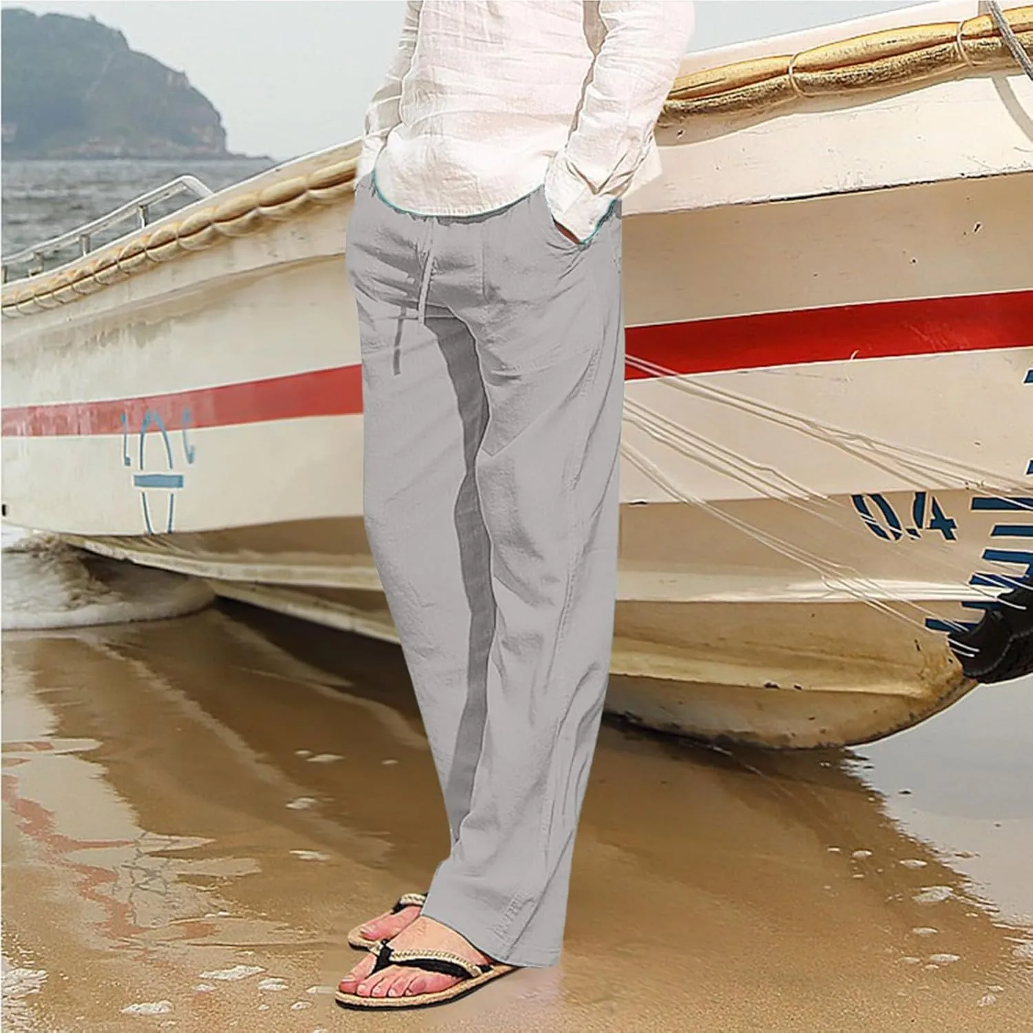 Cotton Workout Pants for Men Breathable Comfy Trousers Summer Loose Fit Baggy Long Pant Hiking Gym Joggers Pants