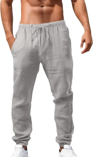 Cotton Workout Pants for Men Breathable Comfy Trousers Summer Loose Fit Baggy Long Pant Hiking Gym Joggers Pants