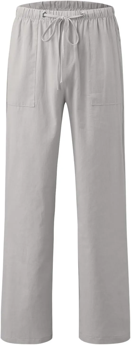 Cotton Workout Pants for Men Breathable Comfy Trousers Summer Loose Fit Baggy Long Pant Hiking Gym Joggers Pants