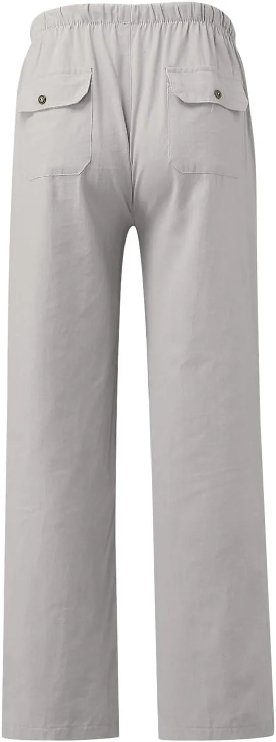 Cotton Workout Pants for Men Breathable Comfy Trousers Summer Loose Fit Baggy Long Pant Hiking Gym Joggers Pants