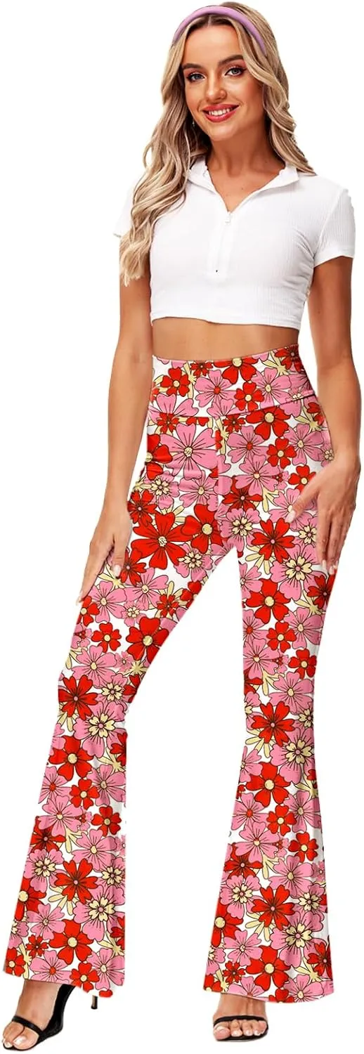 Deerose Women's High Waist Stretch Bell Bottom Slim-Fit Flare Leg Hippie Pants
