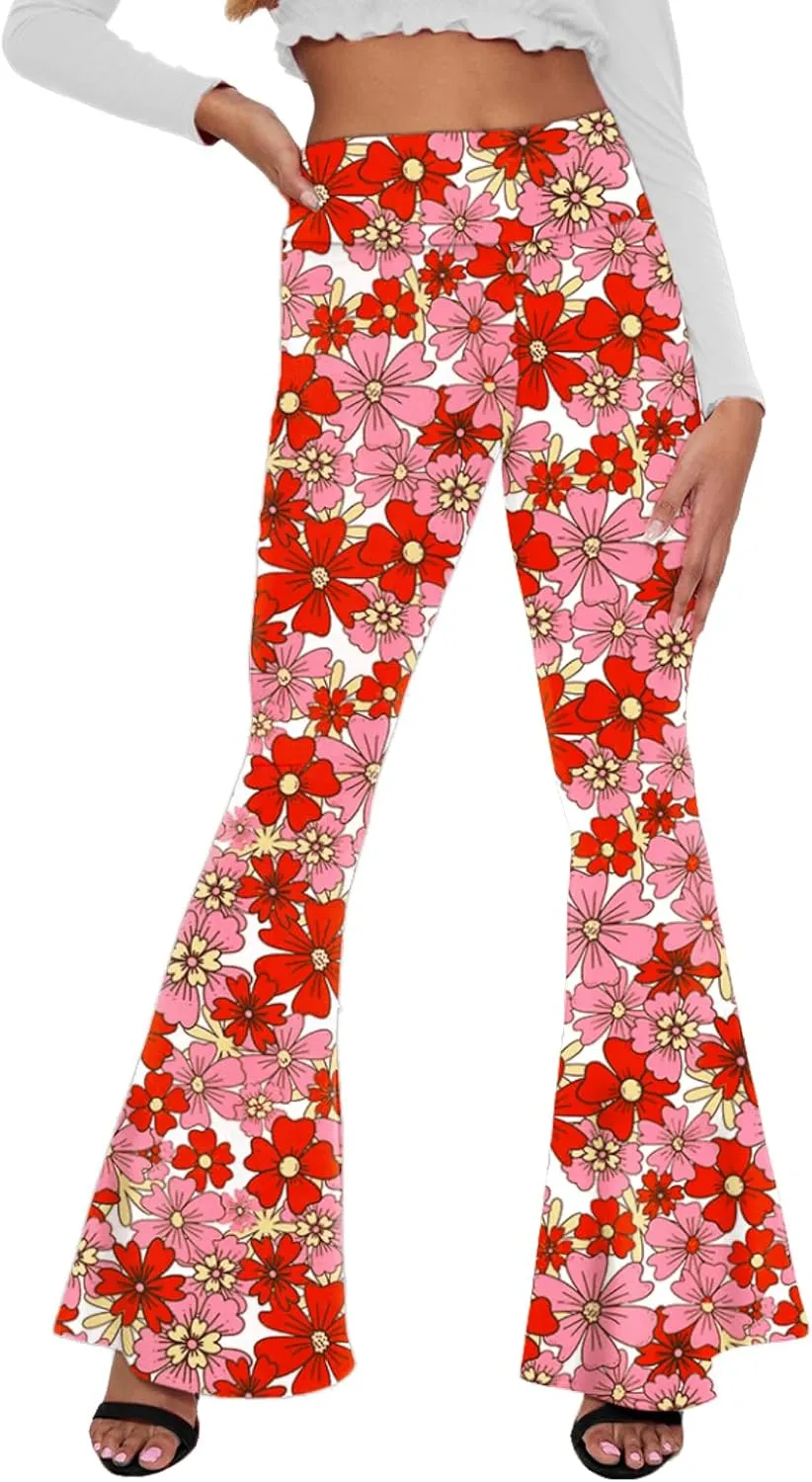 Deerose Women's High Waist Stretch Bell Bottom Slim-Fit Flare Leg Hippie Pants