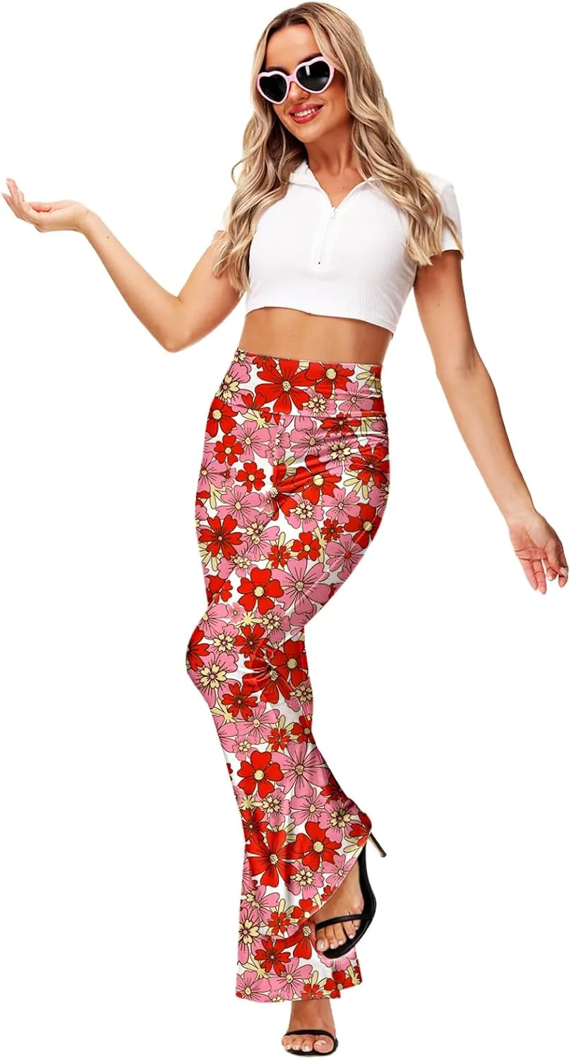 Deerose Women's High Waist Stretch Bell Bottom Slim-Fit Flare Leg Hippie Pants