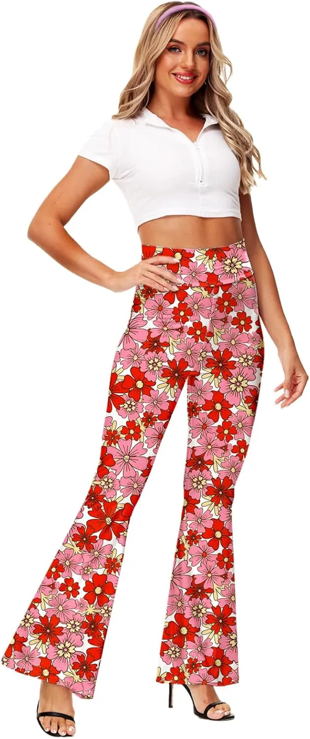 Deerose Women's High Waist Stretch Bell Bottom Slim-Fit Flare Leg Hippie Pants