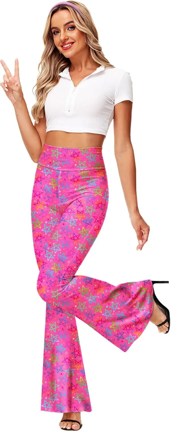 Deerose Women's High Waist Stretch Bell Bottom Slim-Fit Flare Leg Hippie Pants
