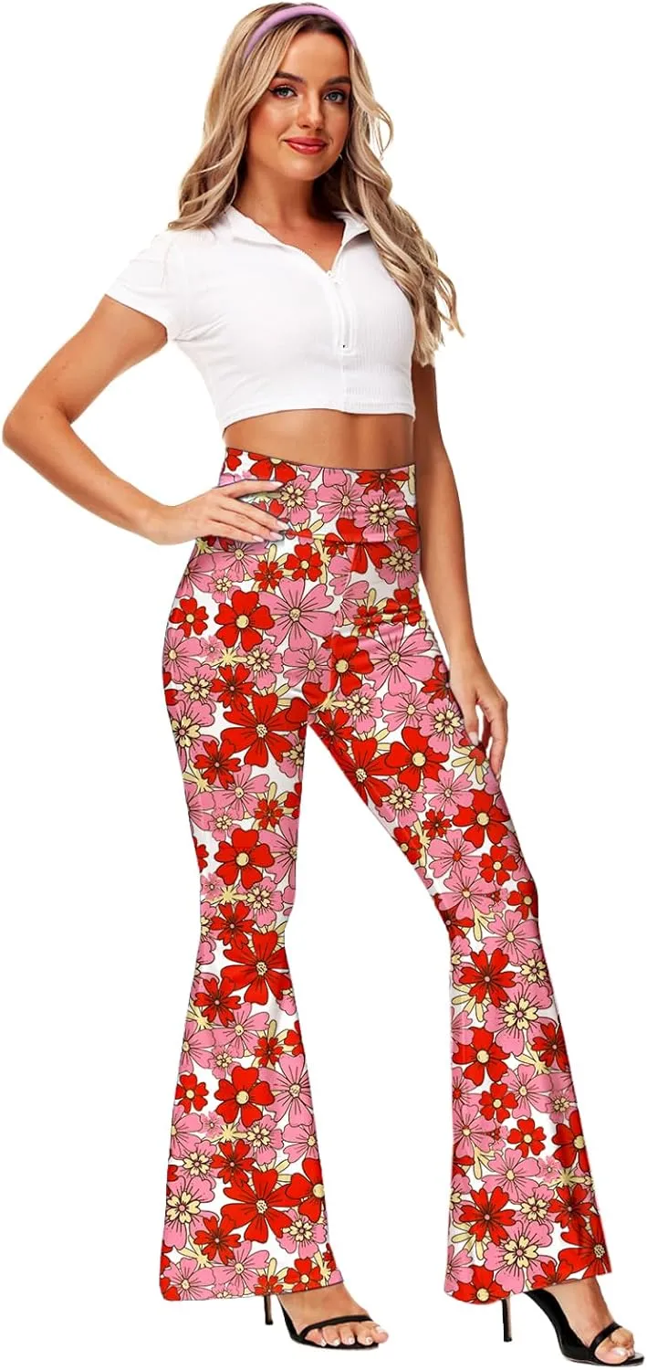 Deerose Women's High Waist Stretch Bell Bottom Slim-Fit Flare Leg Hippie Pants