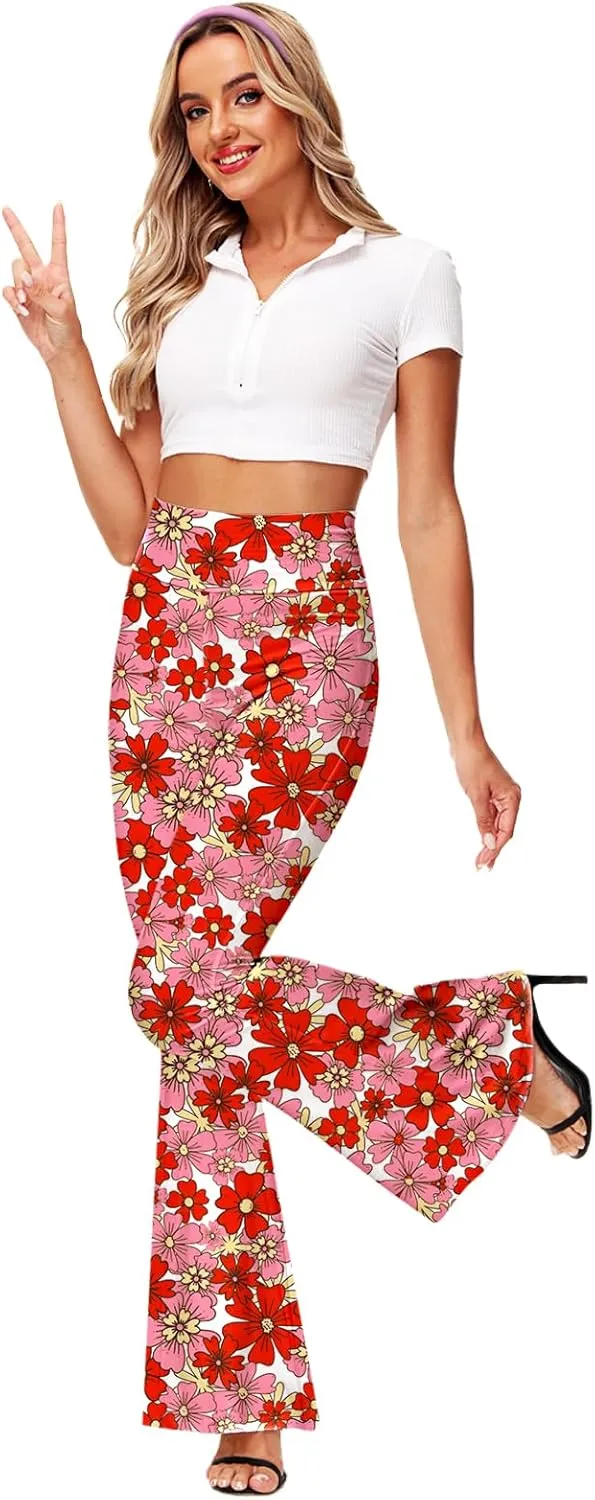 Deerose Women's High Waist Stretch Bell Bottom Slim-Fit Flare Leg Hippie Pants