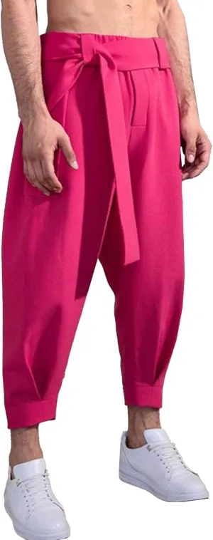 DGHM-JLMY Men's Harem Pants Slim Fit Pleated Front Dress Pants Cropped Lightweight Loose Foot Pant Trousers with Pockets