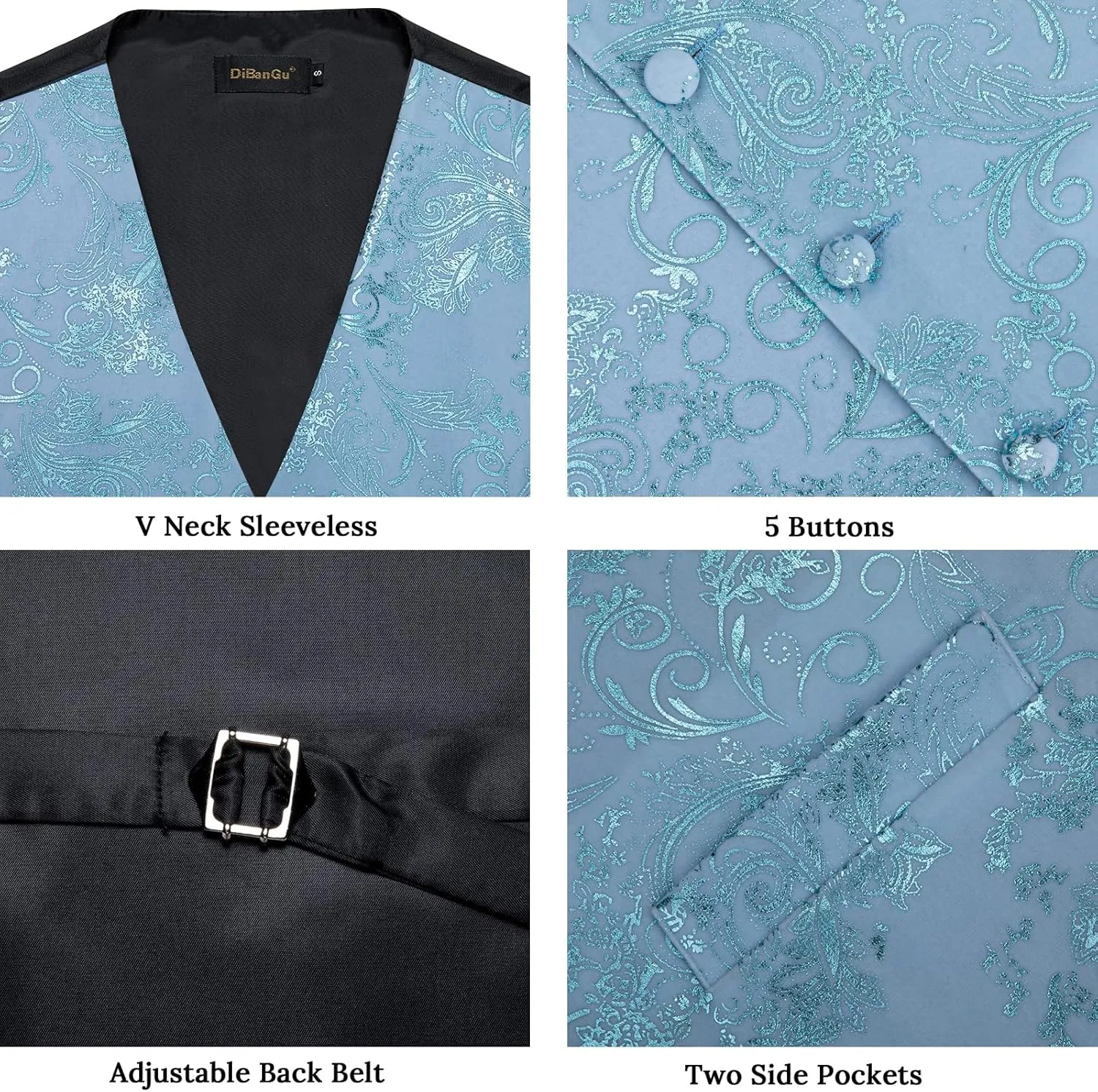 DiBanGu Mens Velvet Vest Set Classic Hot-Stamped Paisley Dress Waistcoat and Bow Tie Pocket Square Cufflinks Prom Party