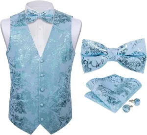 DiBanGu Mens Velvet Vest Set Classic Hot-Stamped Paisley Dress Waistcoat and Bow Tie Pocket Square Cufflinks Prom Party