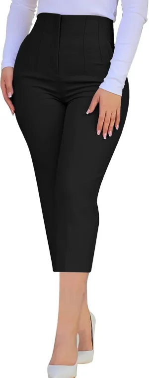 Dress Capri Pants for Women Business Casual Skinny Pencil Pants High Waisted Office Work Slacks Stretch Crop Trousers