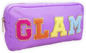 Fablinks Preppy Stuff Bag, Chenille Varsity Letter Makeup Pouch, Nylon Skin Care Zipper Patch Bags Organizer for Women, Travel Make Up Skincare Cosmetic Stocking Stuffers