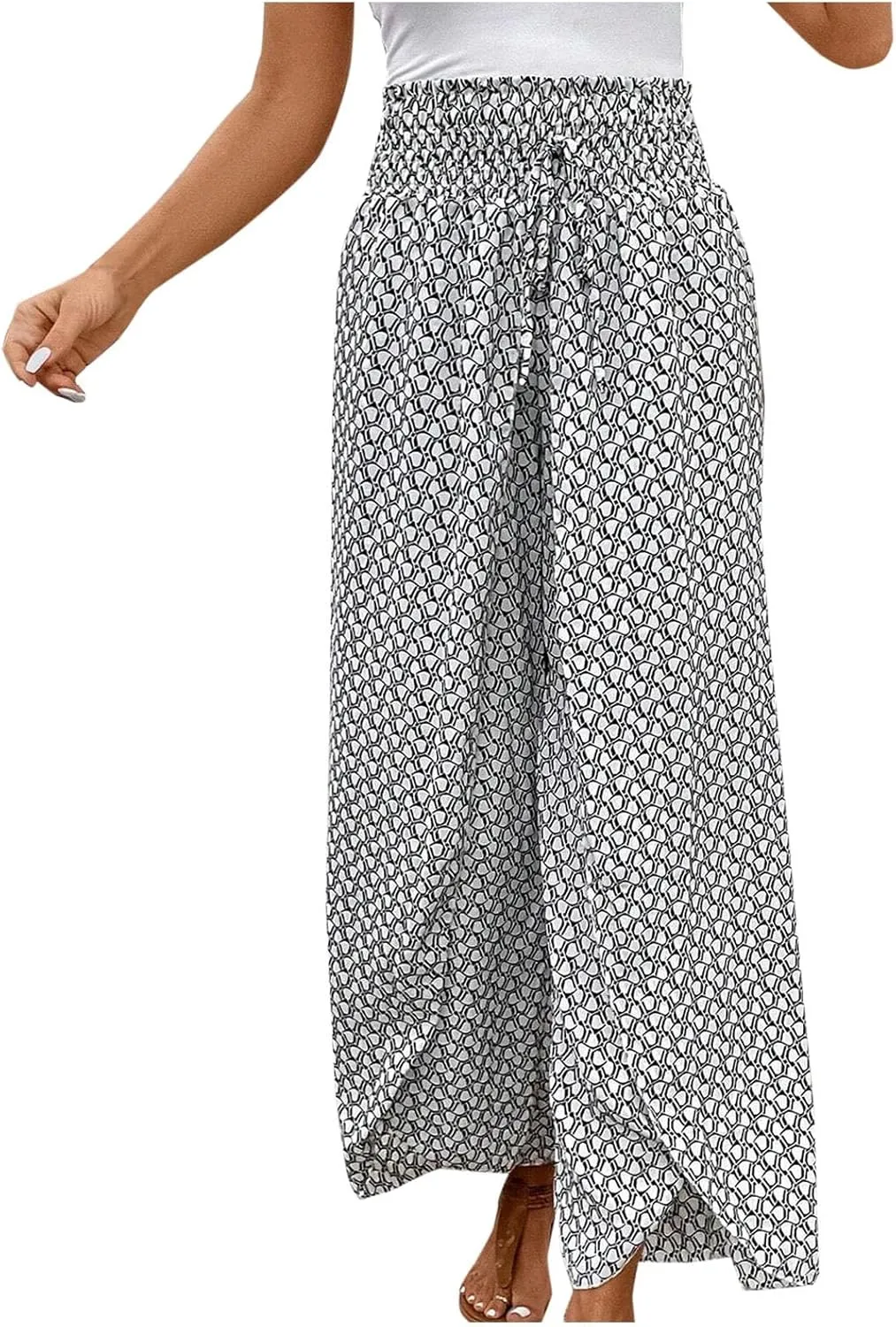 Fashion Drawstring Summer Pant for Womens Wide Leg Pants High Waist Flowy Trousers Floral Fitting Casual Lounge Pants