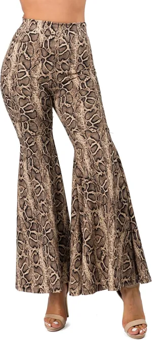 FASHIONOMICS Women's USA Fashion Boho Print & Solid Comfy Stretchy Bell Bottom Flare Palazzo Pants