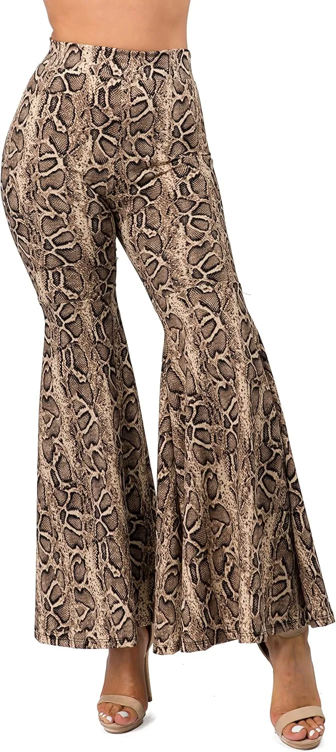FASHIONOMICS Women's USA Fashion Boho Print & Solid Comfy Stretchy Bell Bottom Flare Palazzo Pants