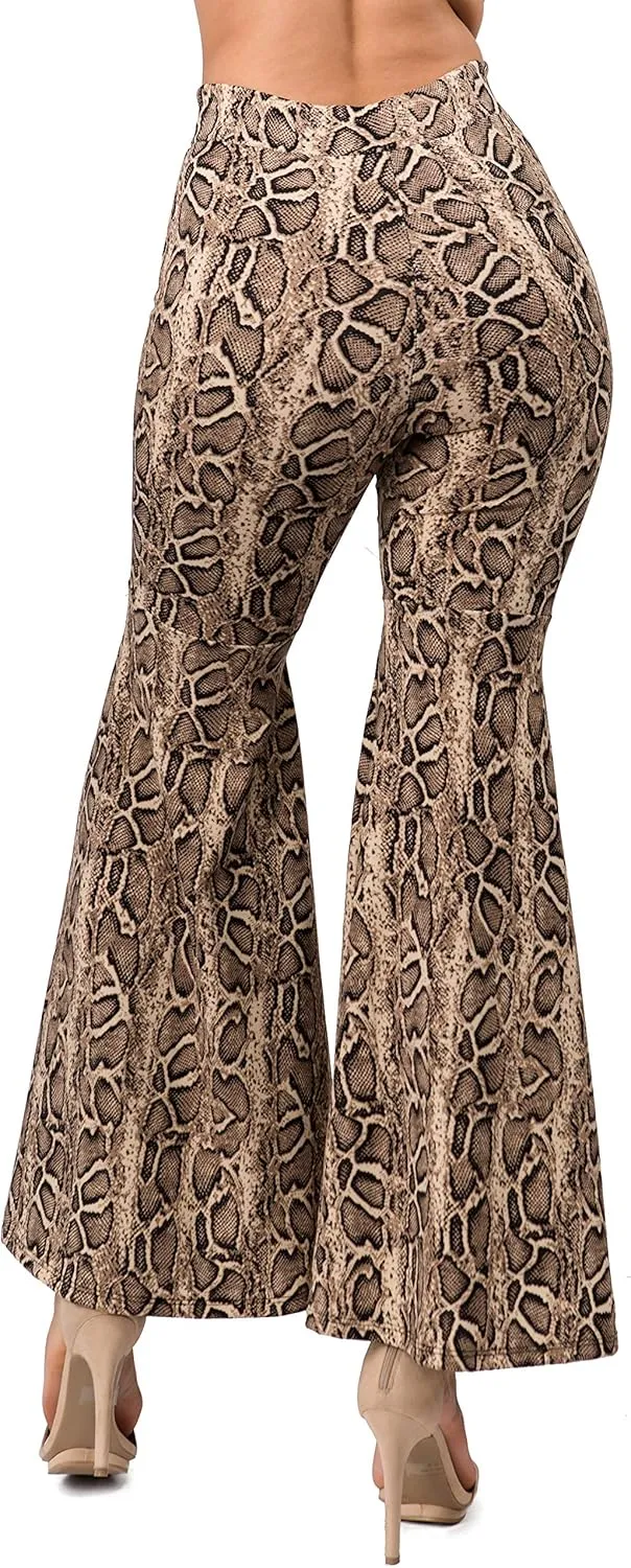 FASHIONOMICS Women's USA Fashion Boho Print & Solid Comfy Stretchy Bell Bottom Flare Palazzo Pants
