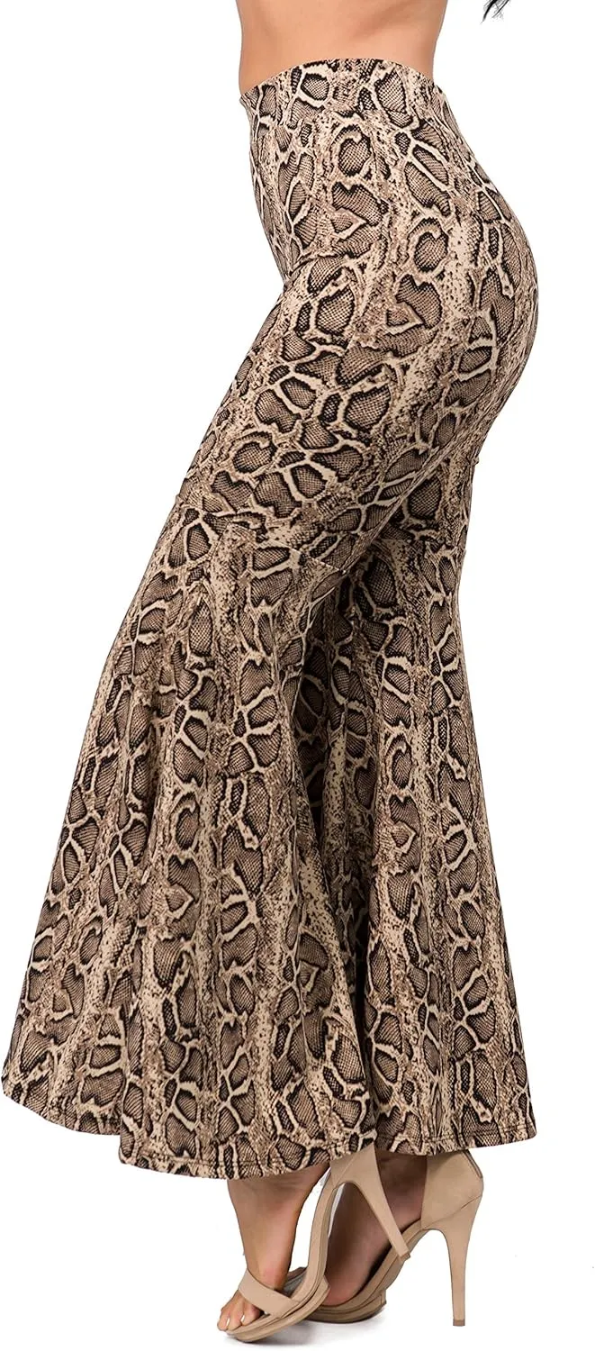 FASHIONOMICS Women's USA Fashion Boho Print & Solid Comfy Stretchy Bell Bottom Flare Palazzo Pants