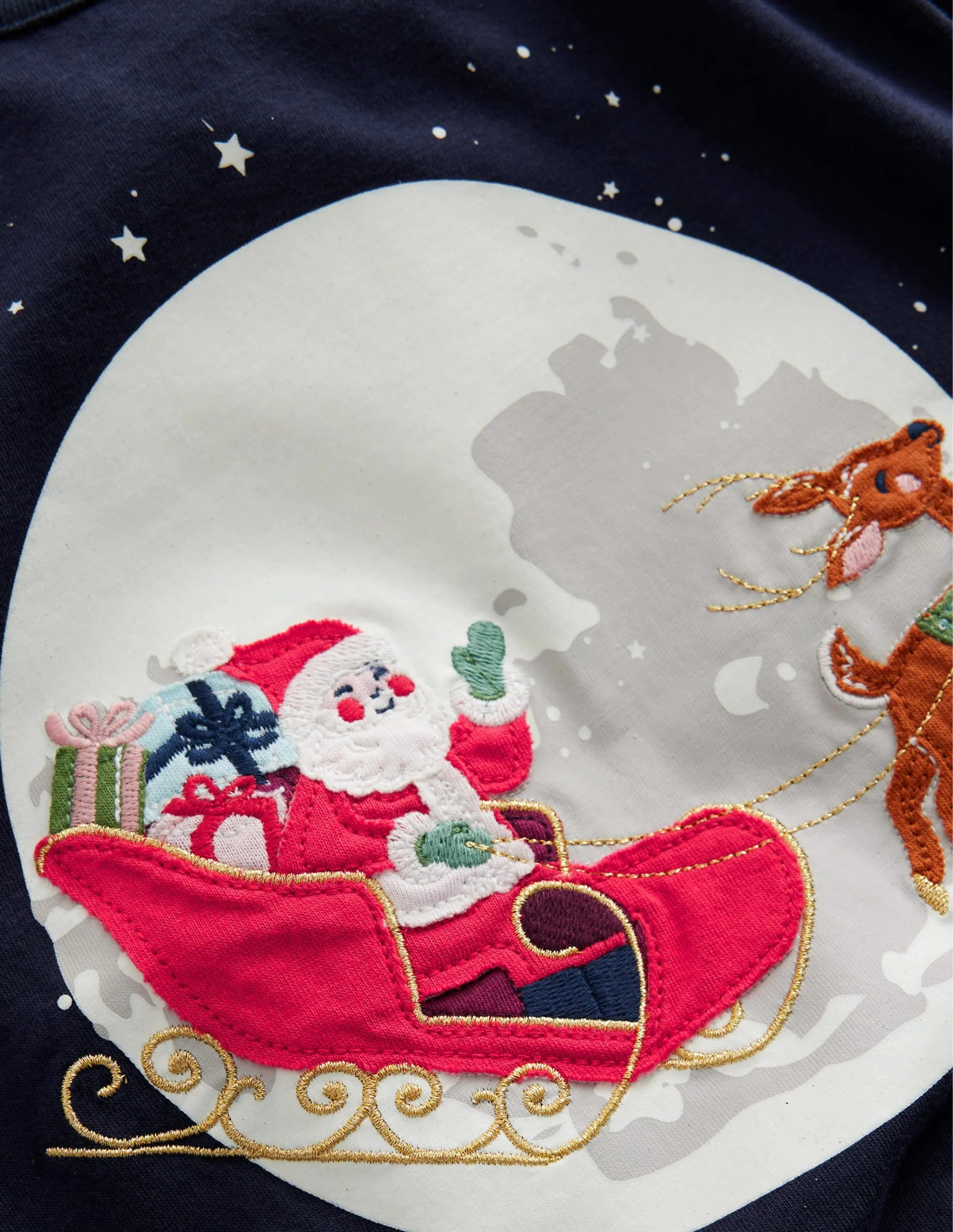 Festive Applique T-shirt-French Navy Sleigh Scene