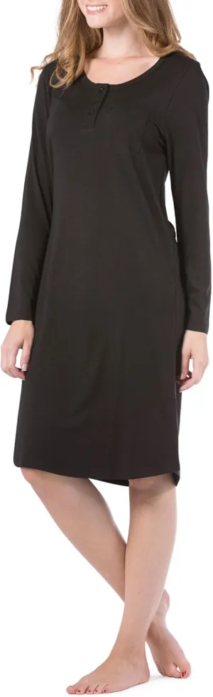 Fishers Finery Women's EcoFabric Henley Nightshirt | Long Sleeve | Below Knee | EcoFlannel EcoFleece Options