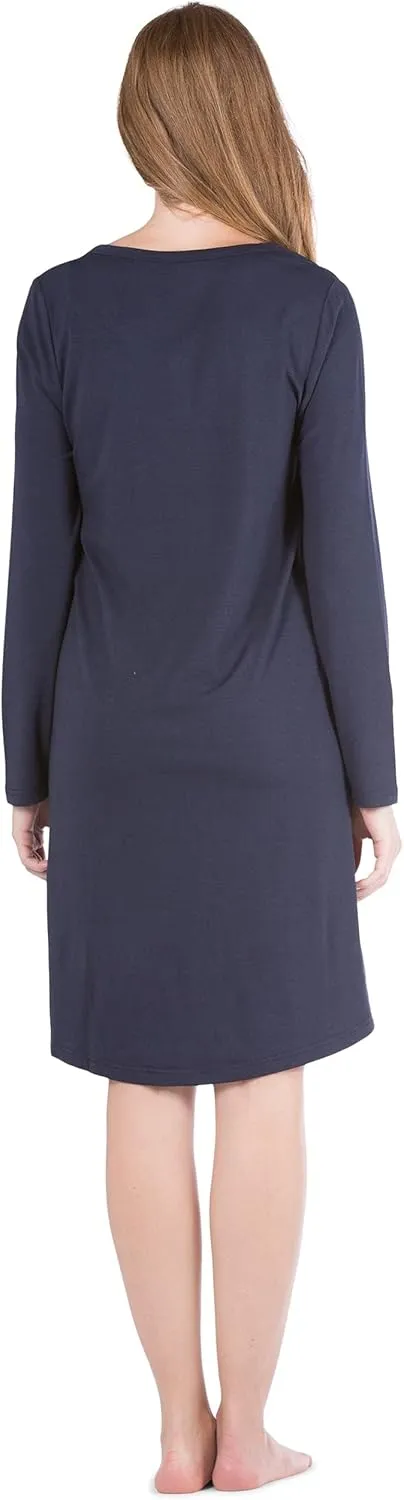 Fishers Finery Women's EcoFabric Henley Nightshirt | Long Sleeve | Below Knee | EcoFlannel EcoFleece Options