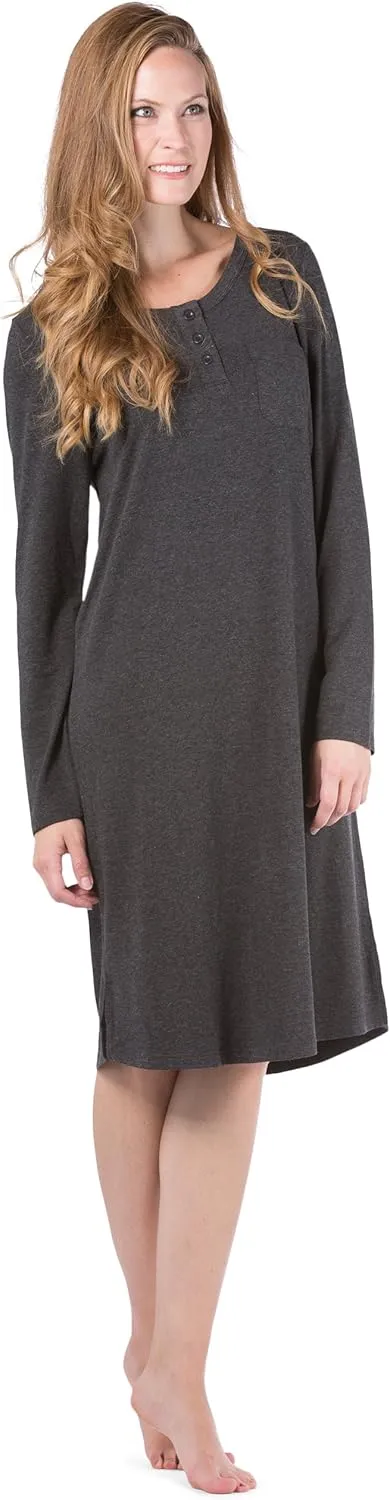 Fishers Finery Women's EcoFabric Henley Nightshirt | Long Sleeve | Below Knee | EcoFlannel EcoFleece Options