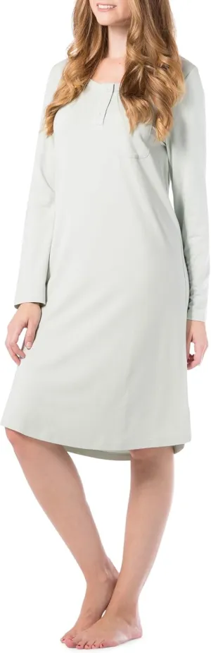Fishers Finery Women's EcoFabric Henley Nightshirt | Long Sleeve | Below Knee | EcoFlannel EcoFleece Options