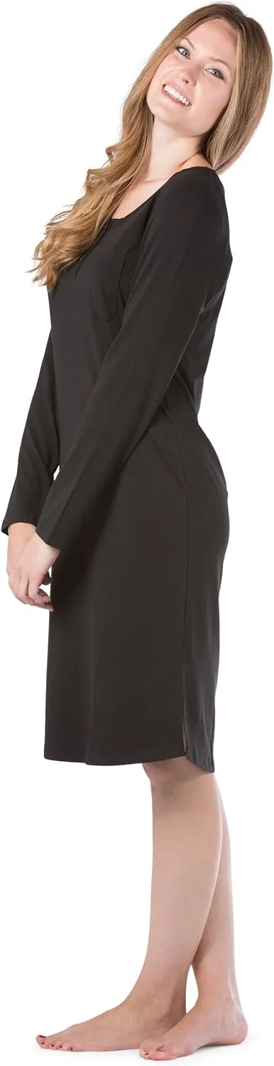 Fishers Finery Women's EcoFabric Henley Nightshirt | Long Sleeve | Below Knee | EcoFlannel EcoFleece Options