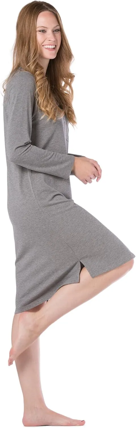 Fishers Finery Women's EcoFabric Henley Nightshirt | Long Sleeve | Below Knee | EcoFlannel EcoFleece Options