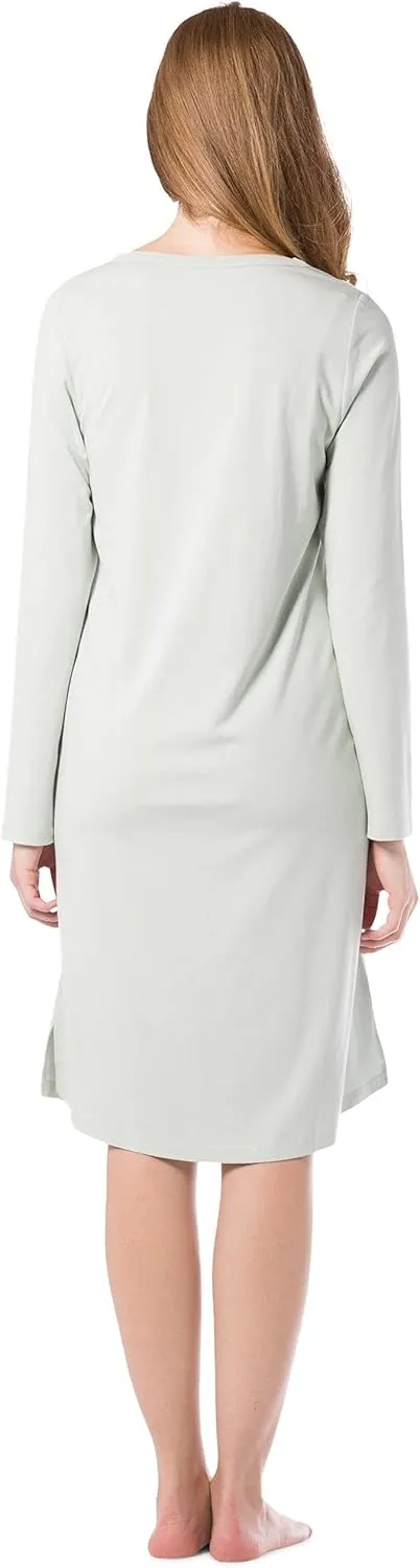 Fishers Finery Women's EcoFabric Henley Nightshirt | Long Sleeve | Below Knee | EcoFlannel EcoFleece Options