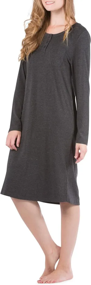 Fishers Finery Women's EcoFabric Henley Nightshirt | Long Sleeve | Below Knee | EcoFlannel EcoFleece Options