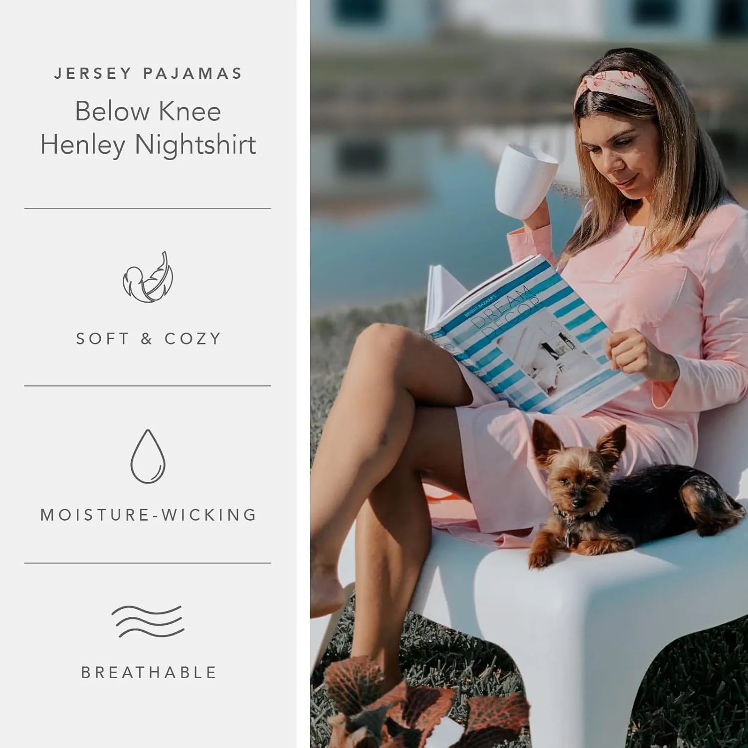 Fishers Finery Women's EcoFabric Henley Nightshirt | Long Sleeve | Below Knee | EcoFlannel EcoFleece Options