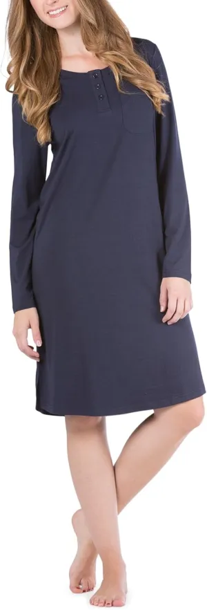 Fishers Finery Women's EcoFabric Henley Nightshirt | Long Sleeve | Below Knee | EcoFlannel EcoFleece Options