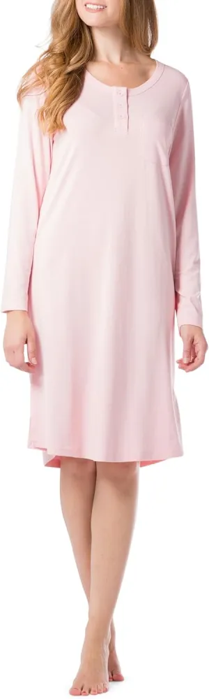 Fishers Finery Women's EcoFabric Henley Nightshirt | Long Sleeve | Below Knee | EcoFlannel EcoFleece Options