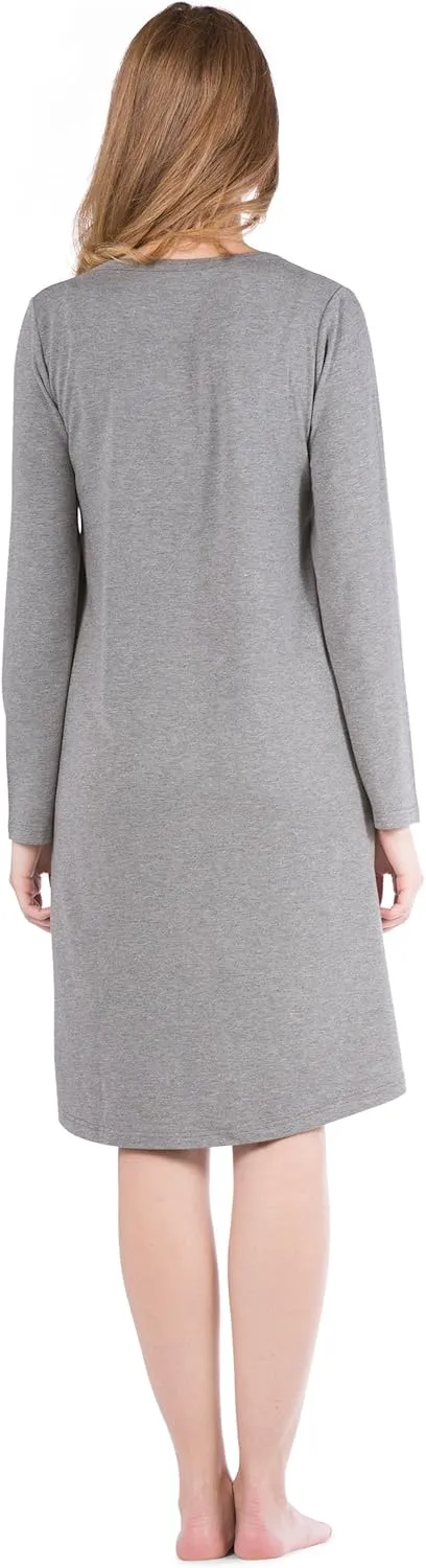 Fishers Finery Women's EcoFabric Henley Nightshirt | Long Sleeve | Below Knee | EcoFlannel EcoFleece Options