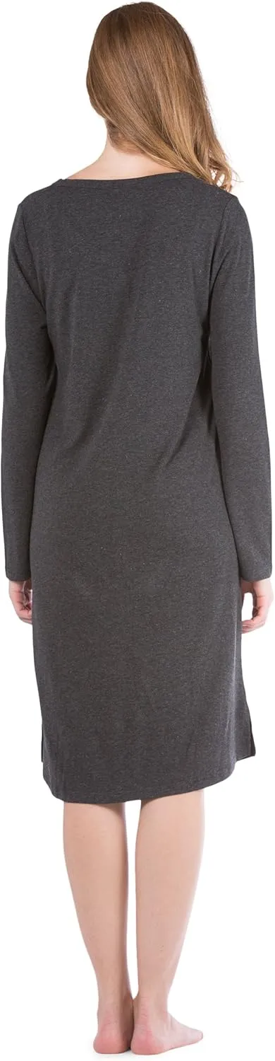 Fishers Finery Women's EcoFabric Henley Nightshirt | Long Sleeve | Below Knee | EcoFlannel EcoFleece Options
