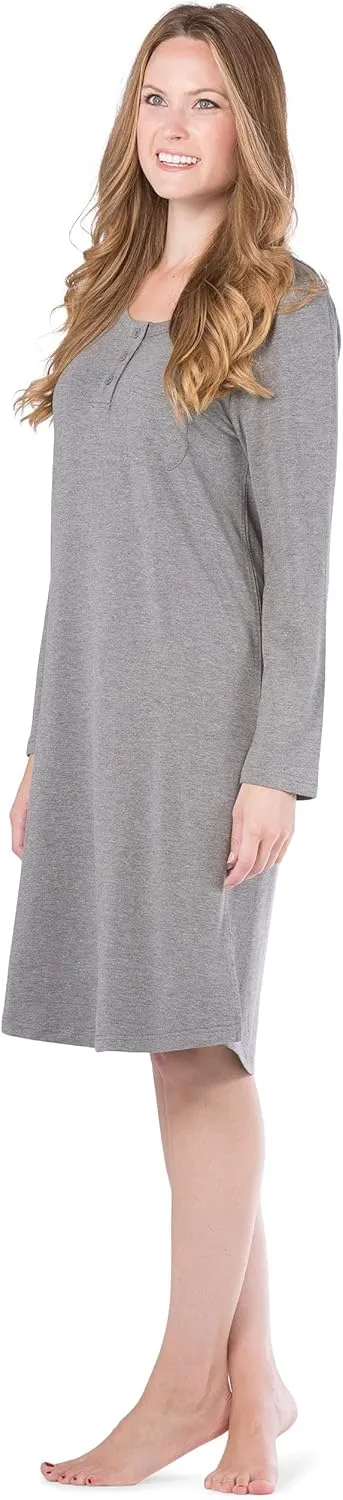 Fishers Finery Women's EcoFabric Henley Nightshirt | Long Sleeve | Below Knee | EcoFlannel EcoFleece Options