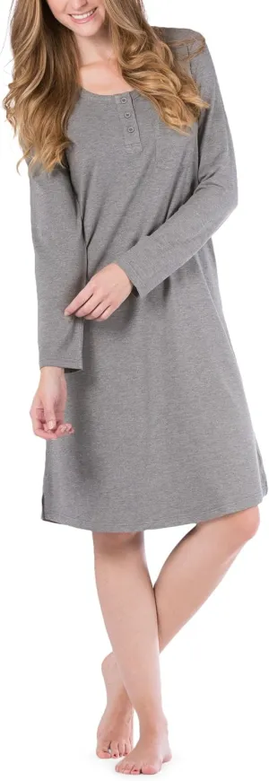 Fishers Finery Women's EcoFabric Henley Nightshirt | Long Sleeve | Below Knee | EcoFlannel EcoFleece Options