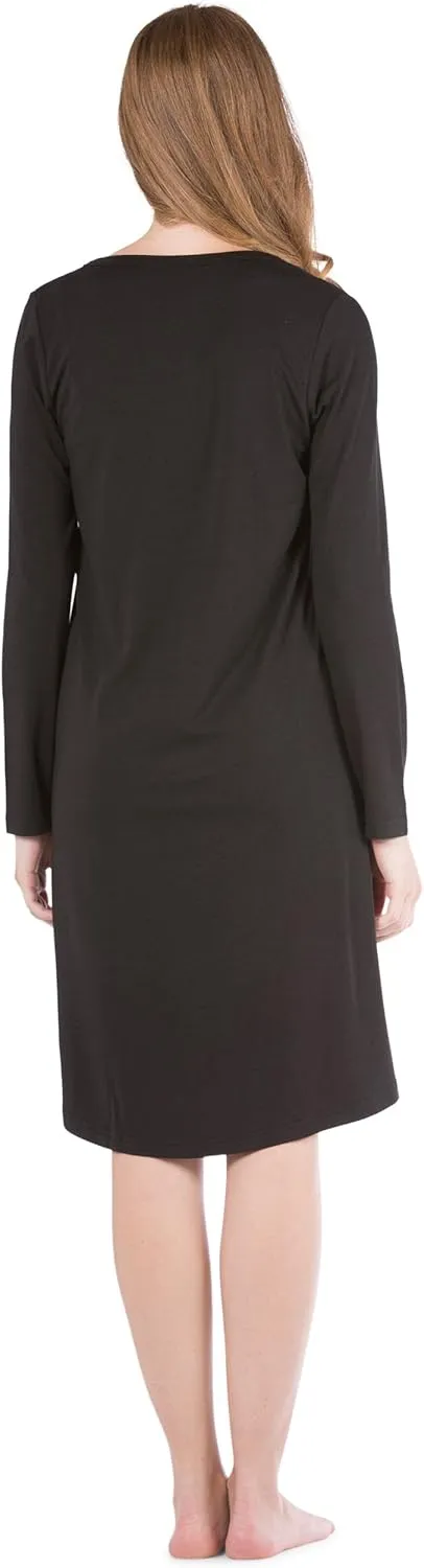 Fishers Finery Women's EcoFabric Henley Nightshirt | Long Sleeve | Below Knee | EcoFlannel EcoFleece Options