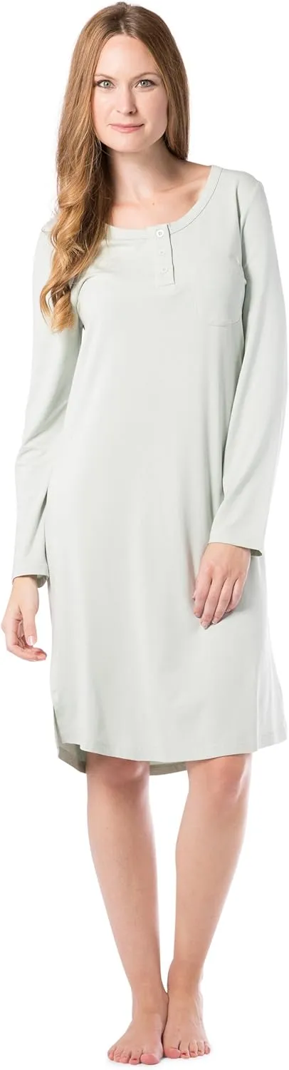 Fishers Finery Women's EcoFabric Henley Nightshirt | Long Sleeve | Below Knee | EcoFlannel EcoFleece Options